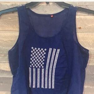 Women's Navy Tank Top with Rhinestone Flag Accent